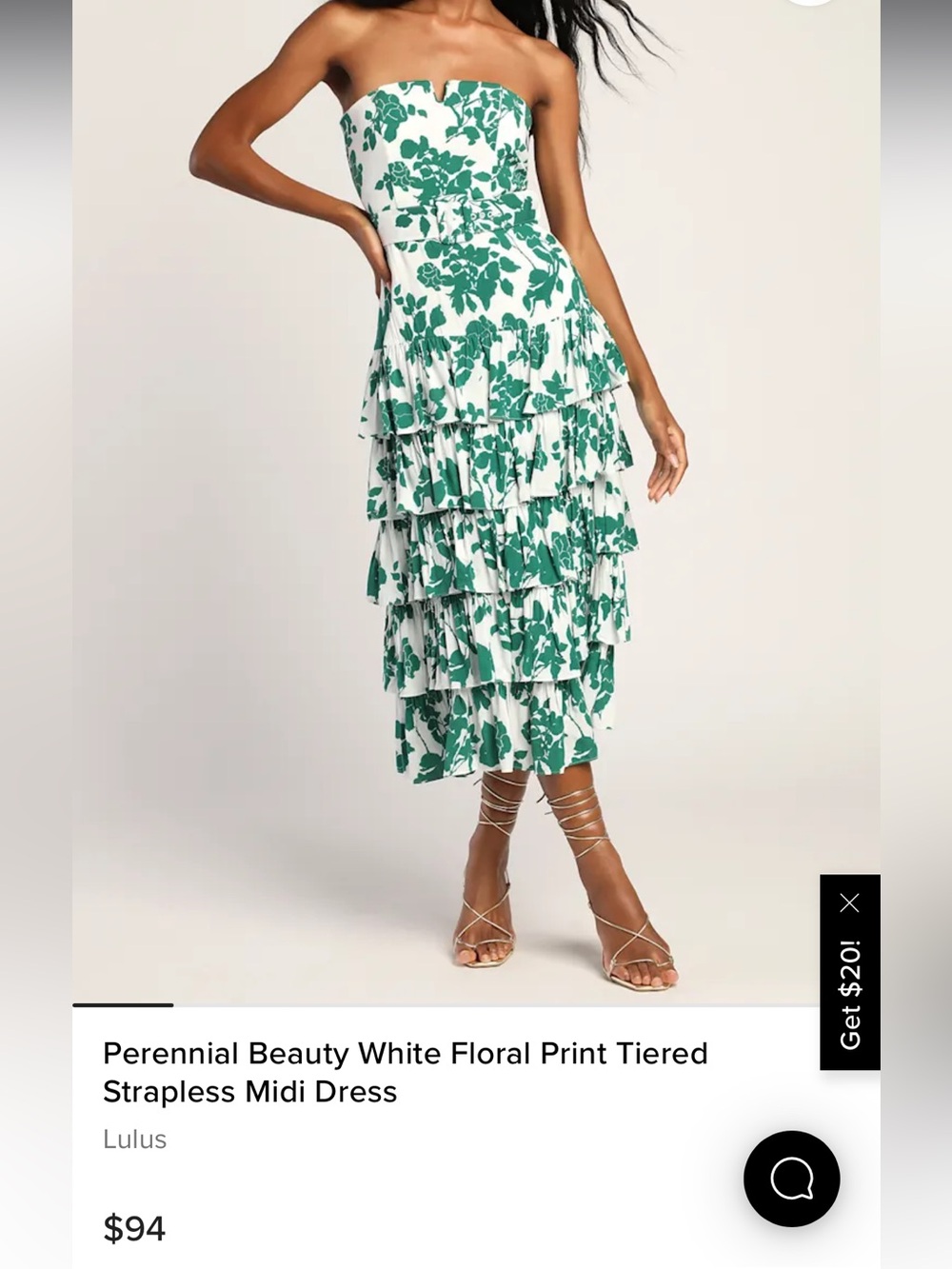 Lulu's Perennial Beauty White & Green Floral Tiered Strapless Midi Dress